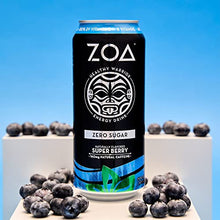 Load image into Gallery viewer, ZOA Zero Sugar Energy Drinks 16 Fl Oz, Super Berry (Pack of 12) - 160mg Natural Caffeine, Supports Healthy Immunity, Boosts Focus &amp; Hydration
