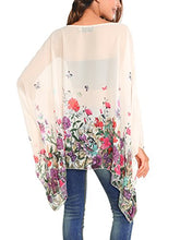 Load image into Gallery viewer, DJT Women's Summer Floral Printed Chiffon Caftan Poncho Cover Ups Tunic Tops One Size Wine Floral
