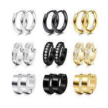 Load image into Gallery viewer, Udalyn 9 Pairs Stainless Steel Small Hoop Earrings Set for Men Women Huggie Hoop Earrings CZ Inlaid Cartilage Earrings
