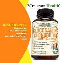 Load image into Gallery viewer, Glucosamine with Chondroitin Turmeric MSM Boswellia. Supports Occasional Joint Discomfort Relief. Helps Inflammatory Response, Antioxidant Properties. Supplement for Back, Knees, Hands. 90 Capsules
