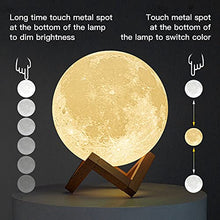 Load image into Gallery viewer, BRIGHTWORLD Moon Lamp Moon Night Light 3D Printed 7.1IN Lunar Lamp for Kids Gift for Women USB Rechargeable Touch Control Brightness Warm and Cool White
