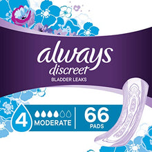 Load image into Gallery viewer, Always Discreet Incontinence Pads for Women, Moderate Absorbency, 198 Count, Regular Length (66 Count, Pack of 3 - 198 Count Total)

