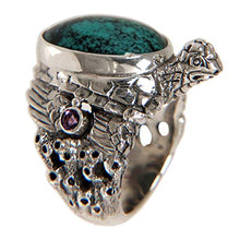 Load image into Gallery viewer, NOVICA Multi-Gem Reconstituted Turquoise .925 Sterling Silver Cocktail Ring 'Teal Turtle'
