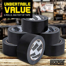 Load image into Gallery viewer, Heavy Duty Black Duct Tape - 6 Roll Multi Pack - 20 Yards x 2 Inch - Strong, Flexible, No Residue, All-Weather and Tear by Hand - Bulk Value for Do-It-Yourself Repairs, Industrial, Professional Use
