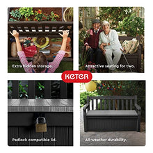 Load image into Gallery viewer, Keter Solana 70 Gallon Storage Bench Deck Box for Patio Furniture, Front Porch Decor and Outdoor Seating – Perfect to Store Garden Tools and Pool Toys, Brown
