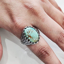 Load image into Gallery viewer, Tibetan Turquoise Ring, Silver Jewelry, 925 Silver Ring, Father's Day, AAA Natural Turquoise, December Birthstone Ring, Heavy Mens Ring, Spiritual Healing Gemstone, Christmas, Signet Mens Ring
