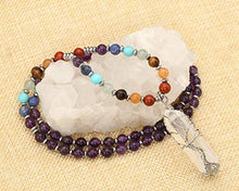 Load image into Gallery viewer, Top Plaza Natural Stone Beads Chakra Healing Crystal Amethyst Necklace Silver Tree of Life Wire Wrapped Raw Clear Quartz Point Pendant Jewelry for Womens Ladies
