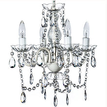 Load image into Gallery viewer, The Original Gypsy Color 4 Light Crystal White Hardwire Flush Mount Chandelier H17.5”xW15”, White Metal Frame with Clear Glass Stem and Clear Acrylic Crystals &amp; Beads That Sparkle Just Like Glass
