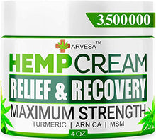 Load image into Gallery viewer, Hemp Cream - 3,500,000 - Relieve Muscle, Joint, Foot &amp; Back with Hemp + Turmeric + Arnica | Natural Hemp Oil Extract Gel - Made in USA - 4oz
