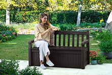 Load image into Gallery viewer, Keter Solana 70 Gallon Storage Bench Deck Box for Patio Furniture, Front Porch Decor and Outdoor Seating – Perfect to Store Garden Tools and Pool Toys, Brown
