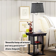 Load image into Gallery viewer, Brightech Madison - Narrow Nightstand with Built in Lamp, USB Port &amp; Shelves for Bedrooms - Mid Century Modern End Table &amp; Attached Floor Lamp for Living Rooms - Side Table &amp; Reading Light - Black
