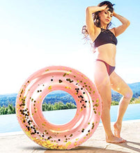 Load image into Gallery viewer, CoTa Global Inflatable Pool Float Tube Confetti 36 Inches Premium Swim Ring Heavy Duty Vinyl Flotation Pool Floats Toy for The Beach, Party, Vacation, UV Resistant - Pool Party (Rose Gold)
