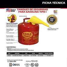 Load image into Gallery viewer, Eagle UI-50-FS Red Galvanized Steel Type I Gasoline Safety Can with Funnel, 5 gallon Capacity, 13.5" Height, 12.5" Diameter,Red/Yellow
