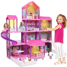 Load image into Gallery viewer, Doll House, Dollhouse w/ Furniture - Pink / Purple Girl Toys | 4 Stories, 11 Rooms w/ 2 Princesses, Slide, Lights, Gifts for 3 4 5 6 7 8 9 10 Year Old Girls Toys(27.6" x 26.8" x 35.8")
