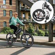 Load image into Gallery viewer, 26 Inch Electric Folding Mountain Bike,350W Professional 21 Speed Gears 3 Cycling Mode Folding Electric Ebike with Removable 36V 10AH Lithium Battery Commuter Bikes (Blue)
