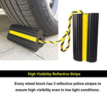 Load image into Gallery viewer, HOXWELL Heavy Duty Rubber Dual Wheel Chocks Front and Back, RV Leveling Blocks Non Slip Base with Nylon Rope Yellow Reflective Tape for Travel Trailers, Car, Camper, Truck 1 Pair
