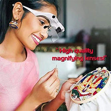 Load image into Gallery viewer, Pstars LED Illuminated Headband Magnifier with Bonus Cleaning Cloth and 5 Detachable Lenses 1X, 1.5X, 2X, 2.5X 3.5X Hands-Free Head Worn Lighted Magnifying Glass
