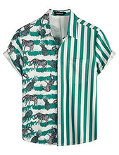 Load image into Gallery viewer, VATPAVE Mens Hawaiian Flamingo Shirts Casual Short Sleeve Button Down Shirt Summer Shirts Small Green Zebra Beach
