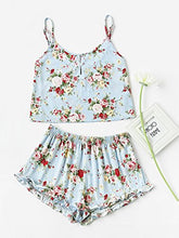 Load image into Gallery viewer, SheIn Women's Summer Floral Print Cami Top and Shorts Pajamas Set Small Blue
