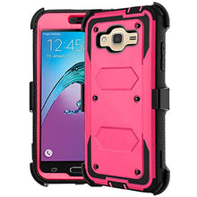 Load image into Gallery viewer, J.west Galaxy J3 Case, J3 (2016) Case, Hard Shock Absorption Full Body Rugged Hybrid Stand Holster Belt Clip Defender Phone Cover for J3, J3 (2016), J3 V, Express Prime, Amp Prime, Galaxy Sky Rose
