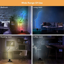Load image into Gallery viewer, RGBW Modern Face Floor Lamp for Bedroom Living Room, 55.5 inches High Unique Standing Reading Floor Lamp, Dimmable Black Led Floor Lamp with Remote, Cool Ambient Lighting Changing Curved Floor Lamp
