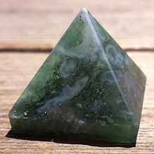 Load image into Gallery viewer, Energized Gemstones Pyramids Approx 1.75"-2" Inches - Healing Gemstone Crystals - Lapis Crystal Quartz Green Jade Fluroite Iolite Pyrite Aventurine Amethyst Tourmaline Citrine (Moss Agate)
