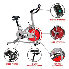 Load image into Gallery viewer, Sunny Health &amp; Fitness Indoor Exercise Stationary Bike with Digital Monitor, 22 LB Chromed Flywheel (Felt Resistance)
