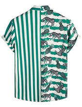 Load image into Gallery viewer, VATPAVE Mens Hawaiian Flamingo Shirts Casual Short Sleeve Button Down Shirt Summer Shirts Small Green Zebra Beach
