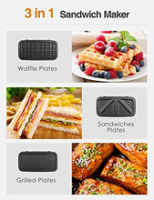Load image into Gallery viewer, Decen Sandwich Maker, Waffle Maker, Sandwich Grill, 1200-Watts, 5-Gears Temperature Control, 3-in-1 Detachable Non-stick Coating, LED Indicator Display, Cool Touch Handle, Anti-Skid Feet, Black
