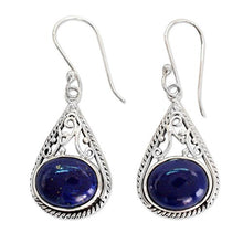 Load image into Gallery viewer, NOVICA Lapis Lazuli Teardrop .925 Sterling Silver Dangle Earrings 'Royal Grandeur'

