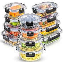 Load image into Gallery viewer, JoyFul by JoyJolt 24pc Borosilicate Glass Storage Containers with Lids. 12 Airtight, Freezer Safe Food Storage Containers, Pantry Kitchen Storage Containers, Glass Meal Prep Container for Lunch
