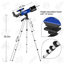Load image into Gallery viewer, Emarth Telescope, Travel Scope 70mm/360mm Astronomical Refracter Telescope with Tripod &amp; Finder Scope, Portable Telescope for Kids Beginners Adults (Blue)
