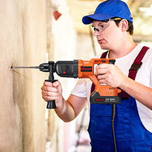 Load image into Gallery viewer, Cordless Rotary Hammer Drill, 21V Brushless 1 Inch SDS Plus Hammer Drill Kit With 2 Batteries, Charger, 1/2" Drill Chuck, 3 Drill Bits, Grease and Case–Suitable for Concrete, Wood, Stone, and Metal
