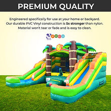 Load image into Gallery viewer, Crossover Tropical Inflatable Bounce House Double Slide 16.5 x 15 x 11 Foot - Big Inflatable Water Slide Bouncer House Combo for Kids - Outdoor Party Bounce House with Blower, Stakes, &amp; Storage Bag
