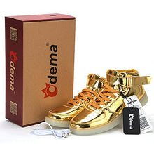 Load image into Gallery viewer, Odema Women High Top USB Charging LED Shoes Flashing Sneakers, Gold, 8 B(M) US
