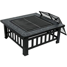 Load image into Gallery viewer, ZENY Outdoor 32’’ Metal Fire Pits BBQ Square Table Backyard Patio Garden Stove Wood Burning Fireplace with Spark Screen Cover,Poker,Cover,Grill
