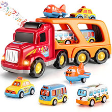 Load image into Gallery viewer, TEMI Toddler Carrier Truck Transport Vehicles Toys - 5 in 1 Toys for 3 4 5 6 7 Year Old Boys, Kids Toy Cars for Toddlers 1-3, Friction Power Set for Kids 3-9, Christmas for 3+
