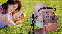 Load image into Gallery viewer, Qimiaobaby Diaper Bag Backpack, Baby Nappy Storage Travel Bag，With Bottle Bag,Stroller Belt And Diaper Changing Pad (Pink Gray)
