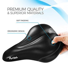 Load image into Gallery viewer, provelo Most Comfortable Bike Seat for Men Women - Wide Soft Padded Bicycle Saddle – LED Taillight – Clamp and Protection Cover Included – Comfort Memory Foam Cushion - Waterproof Leather
