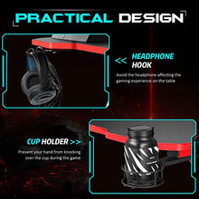 Load image into Gallery viewer, Flamaker Gaming Desk Gaming Table Computer Desk Gamer Table Z Shape Game Station with Large Carbon Fiber Surface, Cup Holder &amp; Headphone (Red)
