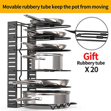 Load image into Gallery viewer, GeekDigg Pot Rack Organizer under Cabinet, 3 DIY Methods, Height and Position are Adjustable 8+ Pots Lid Holder, Black Metal Kitchen Pantry Cookware Organizer (Upgraded Version)
