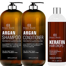 Load image into Gallery viewer, Botanic Hearth Argan Oil Shampoo &amp; Conditioner Set (16 oz each) and Keratin Hair Serum (8 oz) Bundle
