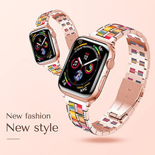Load image into Gallery viewer, Jewelry Metal Band Compatible with Apple Watch Band 38mm 40mm 41mm 42mm 44mm 45mm iWatch Series 7/6/5/4/3/2/1/SE, Women Rhinestones Resin Wristband Bling Diamond Bracelet (42mm/44mm/45mm, B-Rose Gold)
