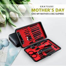 Load image into Gallery viewer, Mens Manicure Set - Mifine 16 In 1 Stainless Steel Professional Pedicure Kit Nail Scissors Grooming Kit with Black Leather Travel Case Second Generation(Red)
