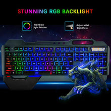 Load image into Gallery viewer, Gaming Keyboard Mouse &amp; Mouse Pad Kit,3 in 1 Rainbow Backlit Rechargeable Wireless Keyboard Mouse with 3800mAh Battery Metal Panel Removable Hand Rest,RGB Gaming Mousepad(32.5x12inch),Gaming Mouse

