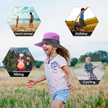 Load image into Gallery viewer, Kids UV Sun Hat with Ponytail Hole UPF 50 Bucket Cap for Girls Summer Beach ＆ Fishing (S:2-5T(Head circumferences 19"-20.6"), Purple)

