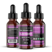 Load image into Gallery viewer, VITBOOST Vegan Liquid B12 Drops – 60 x 5000 mcg Extra Strength Raspberry Flavored Vit B12 Supplement &amp; VITBOOST Extra Strength Vegan 200mg Organic Elderberry Syrup Kids &amp; Adults Antioxidant Supplement
