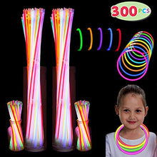 Load image into Gallery viewer, 300 Pack Glow Sticks with 100 22” Necklaces + 200 8” Bracelets Connector Included; Glow in The Dark Halloween Party Bulk Supplies, Neon Light Up Accessories for 4th of July &amp; Independent Day
