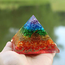 Load image into Gallery viewer, Crystal Vibe Energy Generator Orgone Pyramid for EMF Protection Healing Meditation Reiki Seven Chakra Balancing Natural Orgonite Stone Rainbow Large Size 75-80 mm
