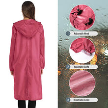 Load image into Gallery viewer, Womens Long Hooded Rain Jacket Waterproof Lightweight Raincoat Windbreaker Pink X-Large
